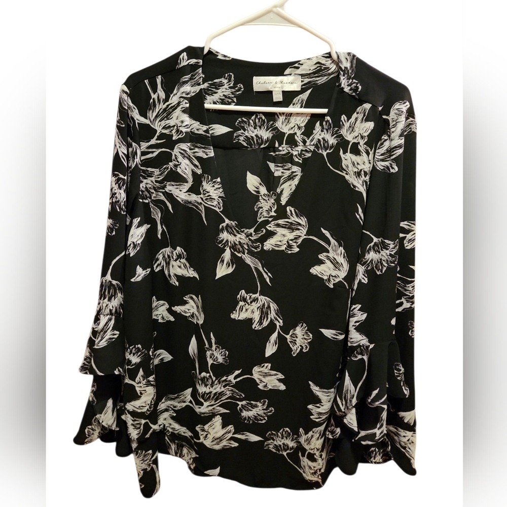Chelsea & Theodore Floral Blouse With Bell Sleeves